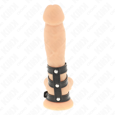 Anello pene in pelle tripla con chiusura a pressione KINK per controllo e piacere
